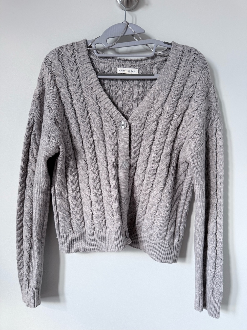 Aeropostale Grey Cable Knit Button Cardigan
